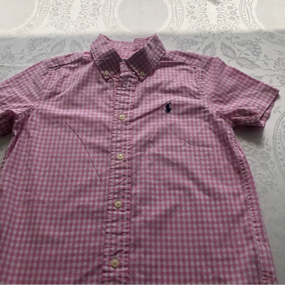 Ralph Lauren Pink/White Checkered Button-Up Shirt Boys Size 5 Short Sleeves Logo - Picture 13 of 16